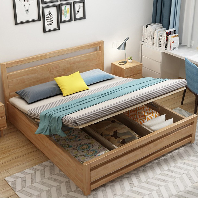 北欧实木床1.8米简约现代1.5双人床小户型公寓酒店家具储物床婚床