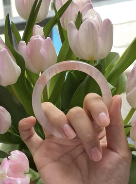 纯天然桃花酿手镯粉色金丝玉石圆条镯子女佘太翠樱花粉玉镯送礼物