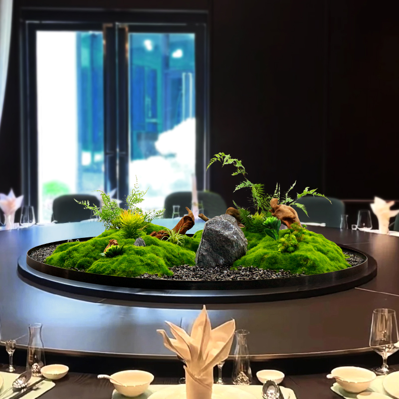 餐桌中间转盘摆花大圆桌装饰品摆件高端饭店餐厅包厢微缩景观摆台 - 图2
