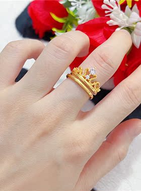精致百搭微镶锆石二合一皇冠戒指女开口指环气质小仙女饰品礼物