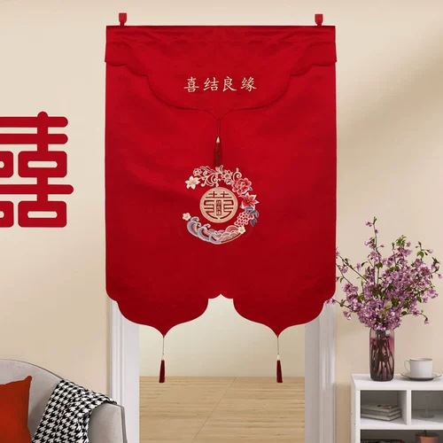 Свадебная красная дверь, занавеска для комнаты, занавеска из бисера, вышивка, украшение для дверной занавески с кисточкой, макет спальни для свадебной комнаты, коллекция свадебных принадлежностей