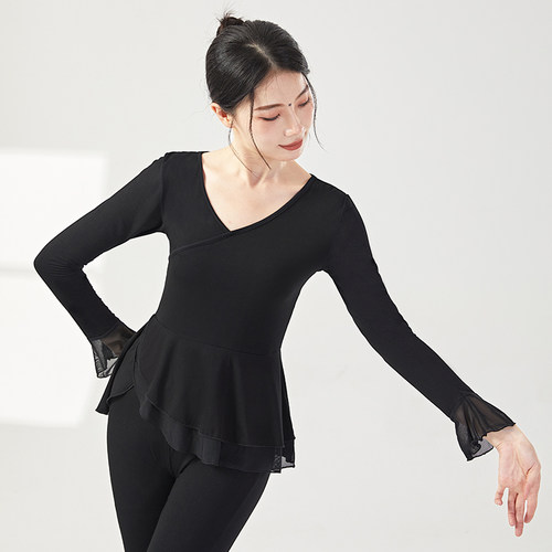 现代舞练功服女长袖形体舞蹈莫代尔网纱上衣鱼尾裤秋冬古典舞纱裙 - 图2