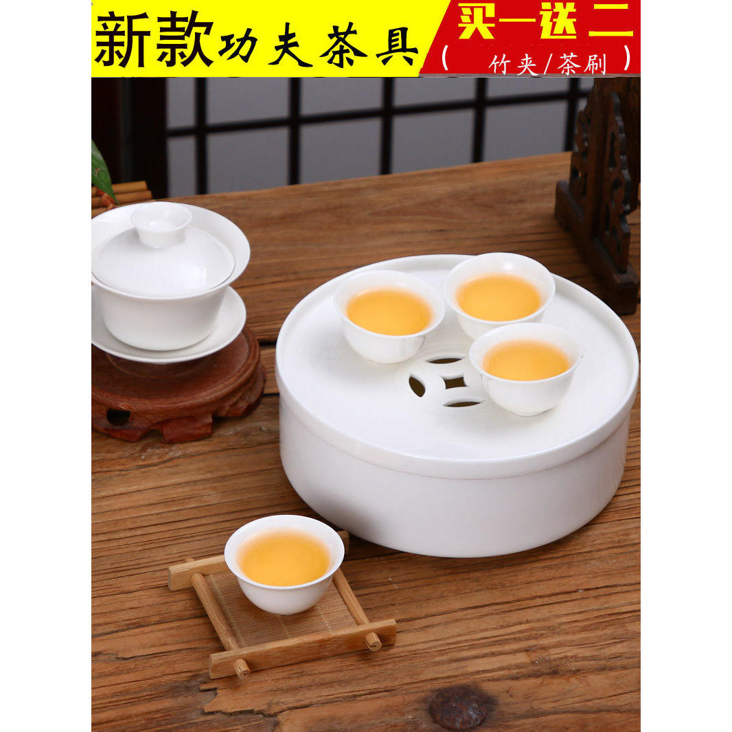 潮汕功夫茶茶具套装家用潮州陶瓷小瓷茶盘茶台盖碗杯一套 - 图2