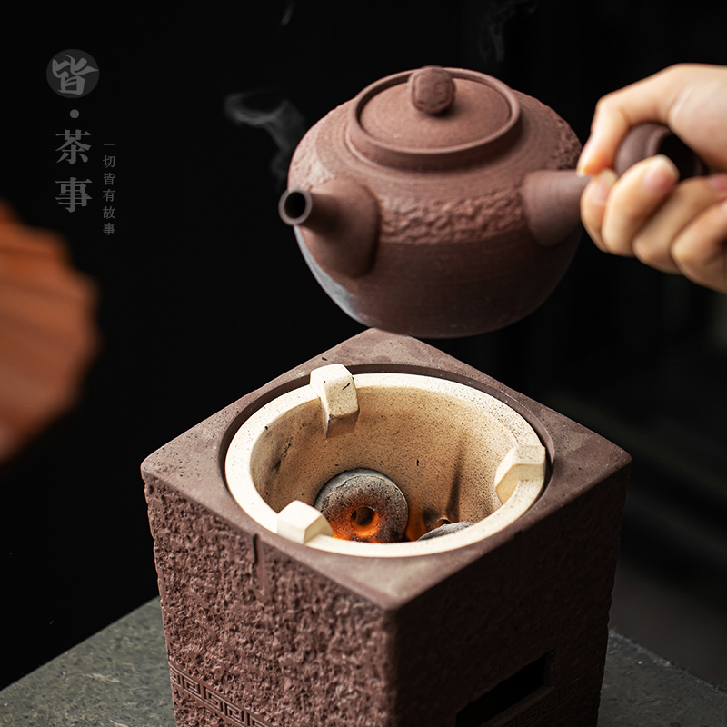 复古粗陶煮茶壶套装家用户外露营碳炉酒精炉功夫茶具茶道泡茶煮壶 - 图2