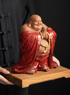 红色喜庆弥勒佛摆件笑佛装饰