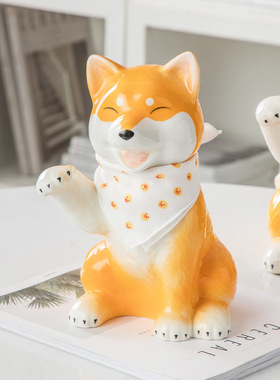 柴犬招财陶瓷鞋柜进门入户玄关放钥匙收纳盒摆件客厅装饰收纳架子