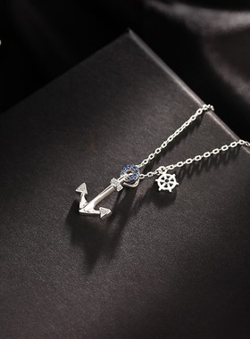 纯银船锚海军风格吊坠项链