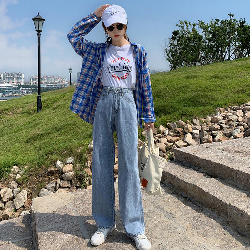 女裤子直筒宽松2020新款高腰牛仔裤 刘菇凉牛仔裤