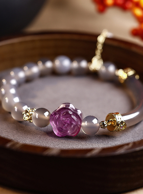 花朵灰月光半镯手串女款2024新款气质百搭精致款轻奢小众古风手串