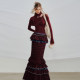 OfAkiva red velvet Christmas red plaid contrasting blue long and short two-wear fishtail cake skirt