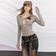 OfAkiva Roujing hottie strappy detachable flower brooch lapel sexy T-shirt
