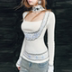 OfAkiva Launch Fair Isle Square Neck Sweater Women's Retro Jacquard Hot Girl Top