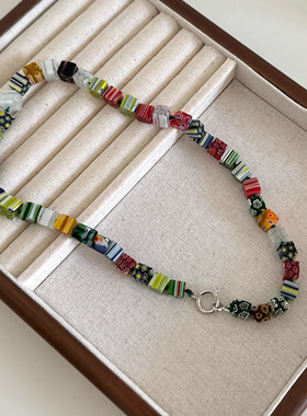 少女彩色方块千花琉璃珠项链串珠