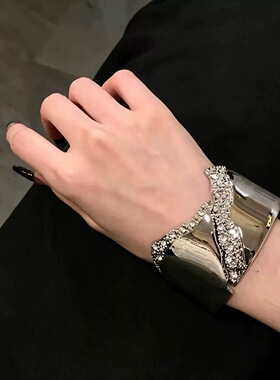 金属冷淡风闪钻不规则手镯女小众宽边开口手环气质冷淡风网红手饰