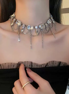 超闪钻流苏锁骨链项链女法式时尚