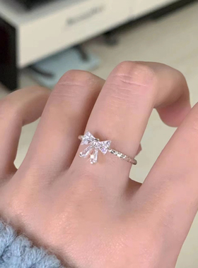 时光公主少女心甜美气质银色蝴蝶结开口指环戒指百搭