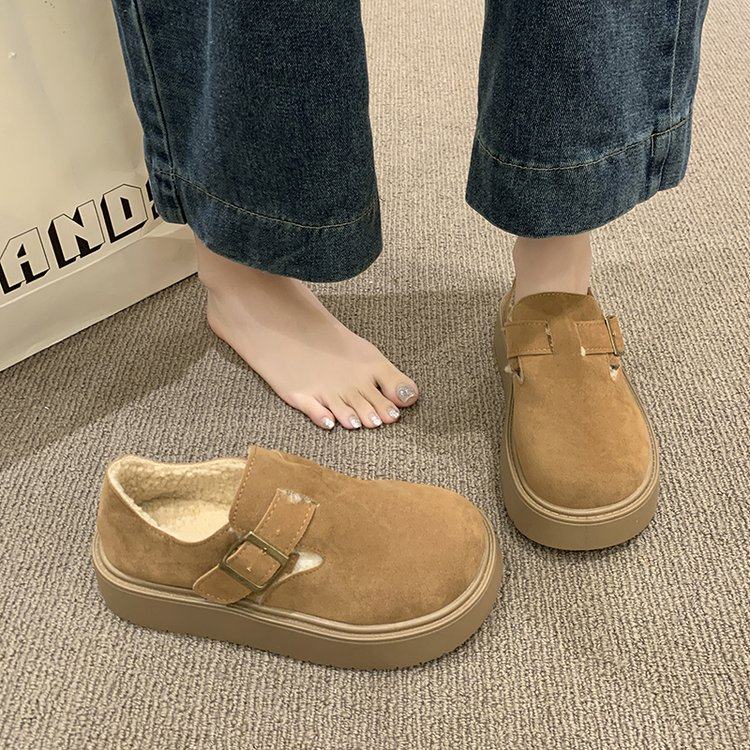 全包勃肯鞋女单鞋加绒2025年秋冬新款复古厚底小个子一脚蹬乐福鞋,淘宝优惠券,粉丝福利购,淘宝优惠卷