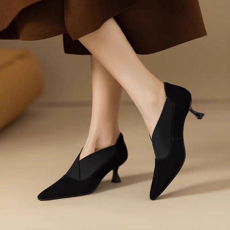 2025法式尖头百搭单鞋女春秋新款气质通勤裸靴V口细跟高跟鞋女鞋,淘宝优惠券,粉丝福利购,淘宝优惠卷