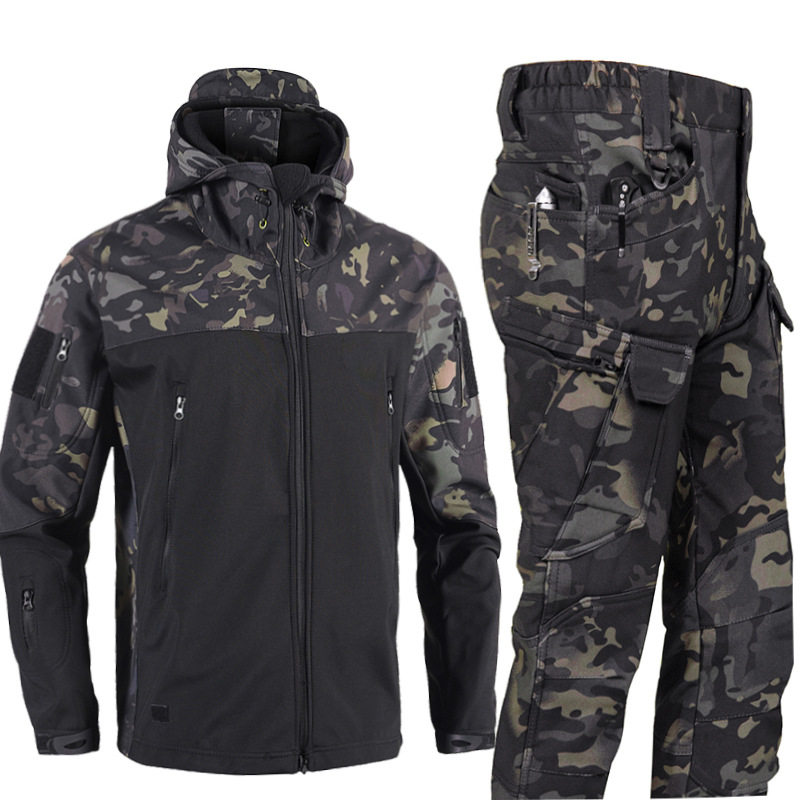 新款拼接二代鲨鱼皮冲锋衣裤套装加绒防水软壳夹克套装,淘宝优惠券,粉丝福利购,淘宝优惠卷