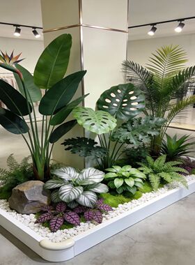 服装店橱窗造景装饰布置仿真绿植室内景观商场假植物假树盆栽摆件