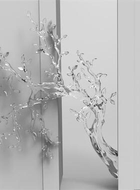 酒店会所大堂抽象透明树挂饰树脂雕塑迎客松摆件别墅售楼处装饰品