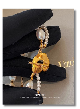 巴洛克天然珍珠双层荷叶手链女轻奢复古手串小众手饰手串手饰2024