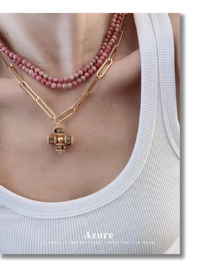 粉色天然石榴石串珠多种戴法可叠戴项链粉色串珠项链新中式