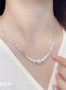 2024新款简约项链女时尚百搭饰品碎银珍珠项链女轻奢小众高级感