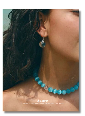 韩国网红新款冰川蓝猫眼石串珠项链甜美可爱风爱心锁骨链磁吸尾链