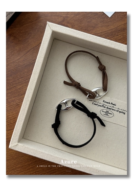 韩国小众设计感复古做旧牛皮手链女简约个性百搭情侣款手环