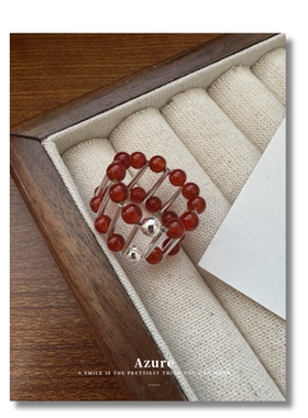 925纯银红玛瑙手串女新中式时尚百搭宝石串珠双层手链设计感手饰