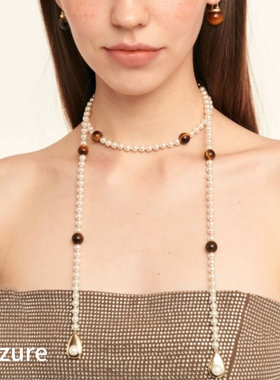 珍珠项链小众设计欧美轻奢珍珠长款拼接虎眼石可叠戴项链2024新