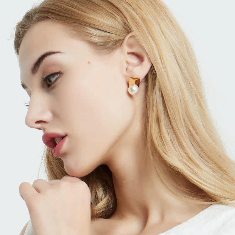 奥米迪奥几何珍珠韩国甜美个性耳钉 aomidior耳钉
