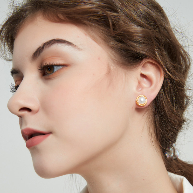 奥米迪奥天然淡水馒头珍珠银针耳钉 aomidior耳钉