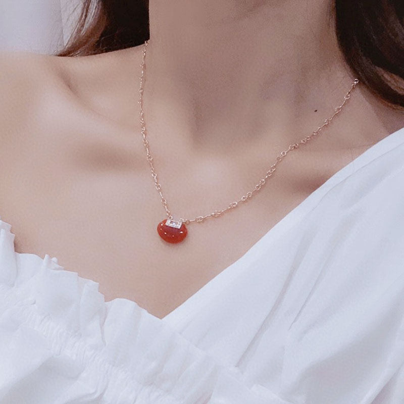 奥米迪奥红玉髓如意锁2021年锁骨链 aomidior项链