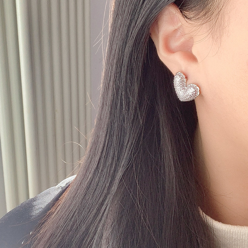 奥米迪奥爱心粉钻甜美小众设计耳扣 aomidior耳钉