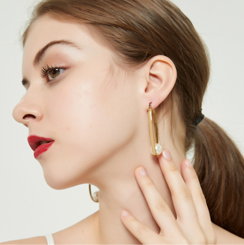 奥米迪奥内镶珍珠气质百搭款大耳环 aomidior耳环