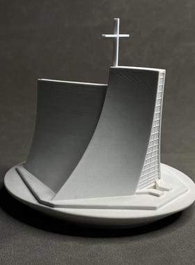 路思义教堂建筑模型桌面书架装饰微景观摆件摄影道具商业软装礼物