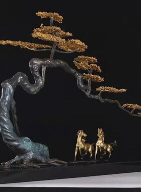 铜艺术品迎客松客厅玄关摆件发财树装饰开业公司礼品新中式摇钱树