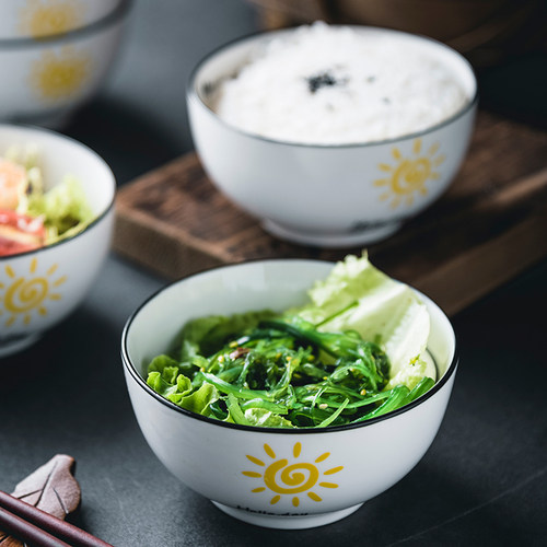 饭碗 家用 10个陶瓷碗简约欧式吃饭碗5寸6寸大号汤碗面碗餐具中式 - 图0