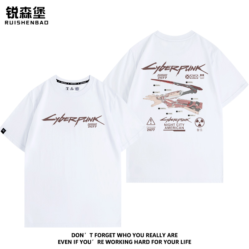 赛博朋克2077DLC往日之影V义肢螳螂刀游戏周边夏季男纯棉短袖T恤 - 图0