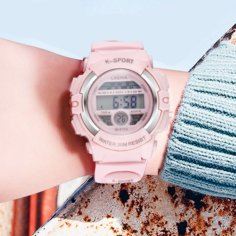 lasika女孩可爱运动游泳防水闹钟 lasika手表国产腕表
