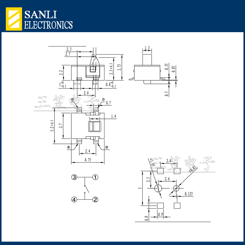 检测开关224 4脚立式贴片叶片开关微动开关连接器轻触开关无锁 - 图2