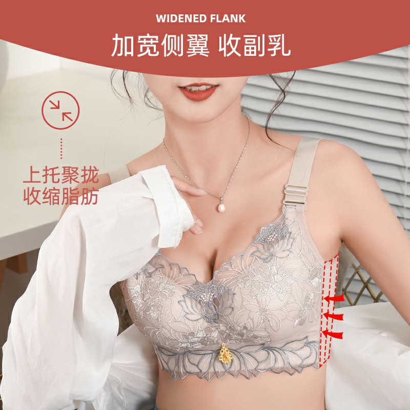 内衣女小胸聚拢夏季防下垂文胸无钢圈小胸专用中厚收副乳蕾丝胸罩 - 图0