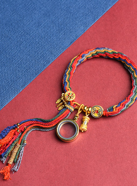 情侣民族风嘎乌盒唐卡棉线手串