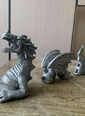 跨境新品树脂园艺龙摆件 黑白三节飞龙雕像花园装饰工艺品摆饰