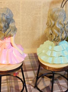 韩国花仙子女孩少女座椅树脂摆件 创意家居礼品学生情侣礼物