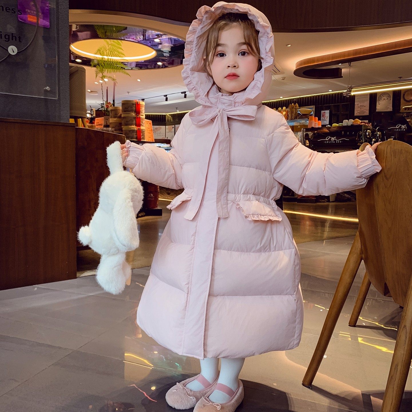 女童三防长款羽绒服冬2025新款儿童韩版90白鸭绒花边收腰连帽外套,淘宝优惠券,粉丝福利购,淘宝优惠卷
