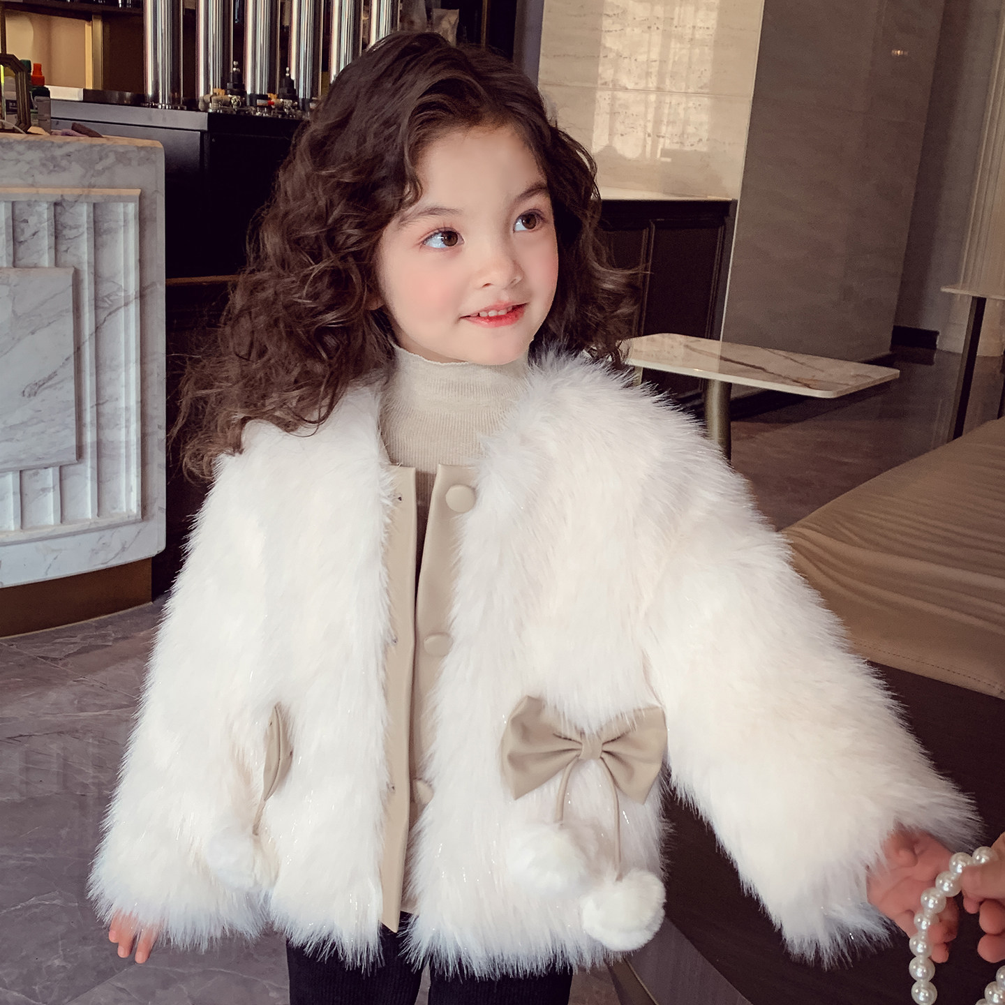 女童小香风毛毛外套冬装2025新款休闲韩版女孩夹棉保暖仿皮草大衣,淘宝优惠券,粉丝福利购,淘宝优惠卷