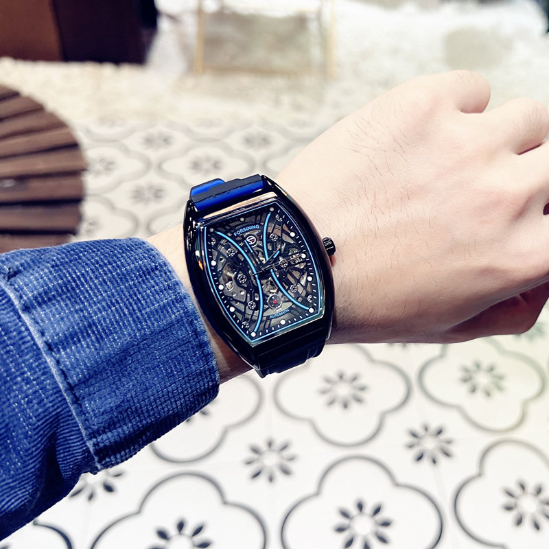 理查硅胶带镂空全自动男夜光机械表 光迈国产腕表